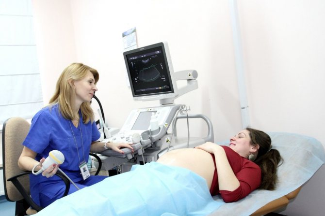An ultrasound doctor is preparing to examine an expectant mother